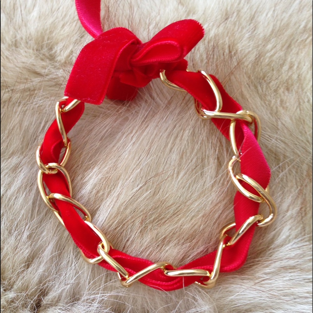 Gold and red velvet bracelet